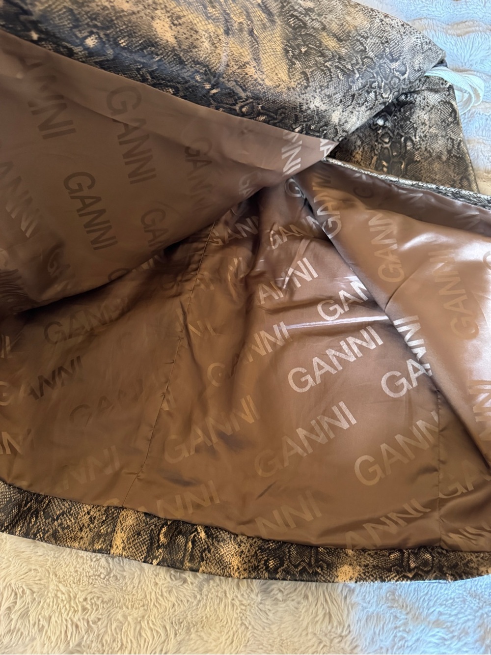 Ganni Brown Snake-Print Midi Skirt - Picture 6 of 7